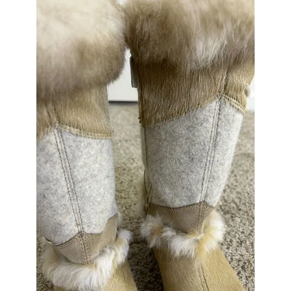Tecnica Alaska Winter Boots Women 8 Insulated Cowhide Rabbit fur Suede Ski Tan