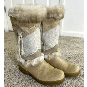 Tecnica Alaska Winter Boots Women 8 Insulated Cowhide Rabbit fur Suede Ski Tan