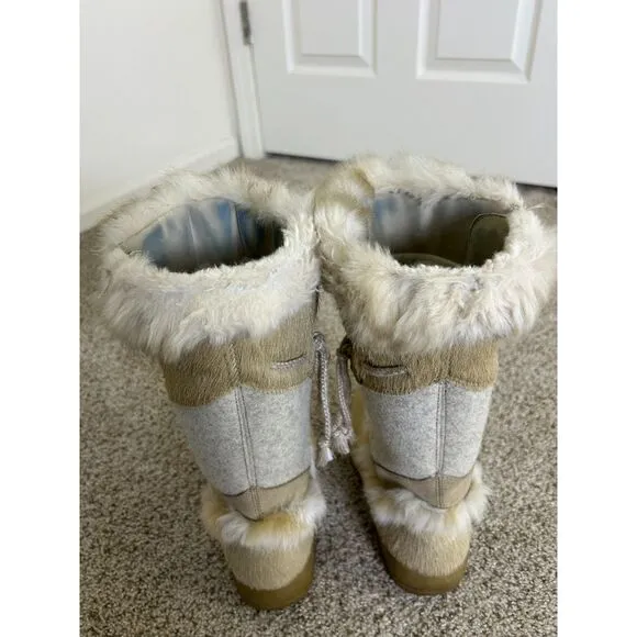 Tecnica Alaska Winter Boots Women 8 Insulated Cowhide Rabbit fur Suede Ski Tan