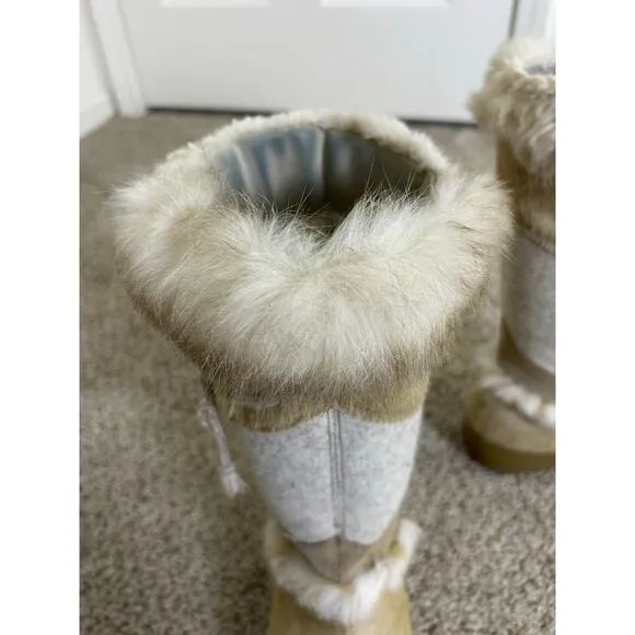 Tecnica Alaska Winter Boots Women 8 Insulated Cowhide Rabbit fur Suede Ski Tan
