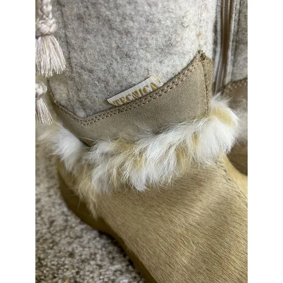 Tecnica Alaska Winter Boots Women 8 Insulated Cowhide Rabbit fur Suede Ski Tan