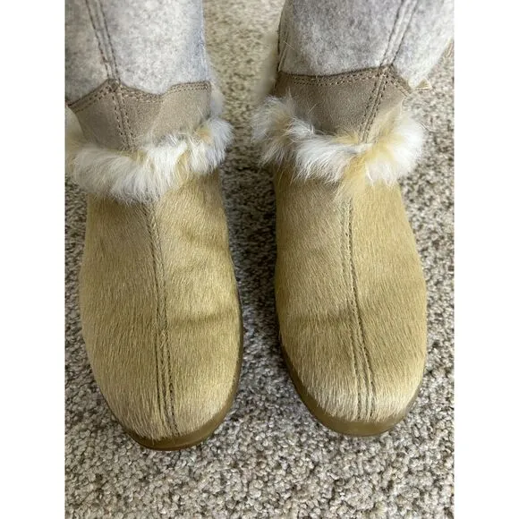 Tecnica Alaska Winter Boots Women 8 Insulated Cowhide Rabbit fur Suede Ski Tan