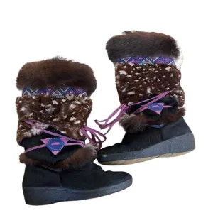 TECNICA Goat Fur Winter Boots Italy Leather Wedge Women 37/5