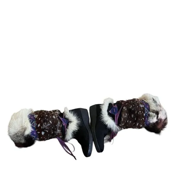 TECNICA Goat Fur Winter Boots Italy Leather Wedge Women 37/5