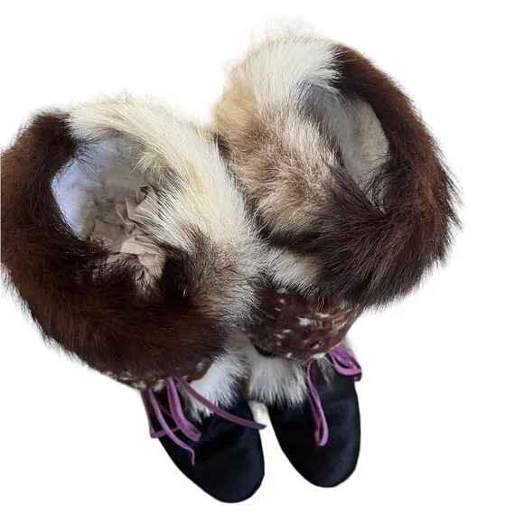 TECNICA Goat Fur Winter Boots Italy Leather Wedge Women 37/5