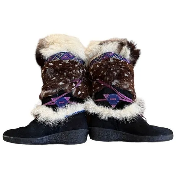 TECNICA Goat Fur Winter Boots Italy Leather Wedge Women 37/5