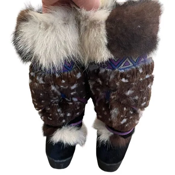 TECNICA Goat Fur Winter Boots Italy Leather Wedge Women 37/5
