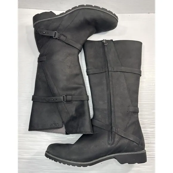 TEVA Delavina Women’s Tall Waterproof  Leather Zip Boots Black US 9/ EUR 40