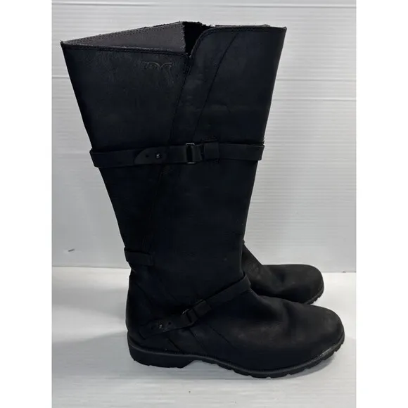 TEVA Delavina Women’s Tall Waterproof  Leather Zip Boots Black US 9/ EUR 40