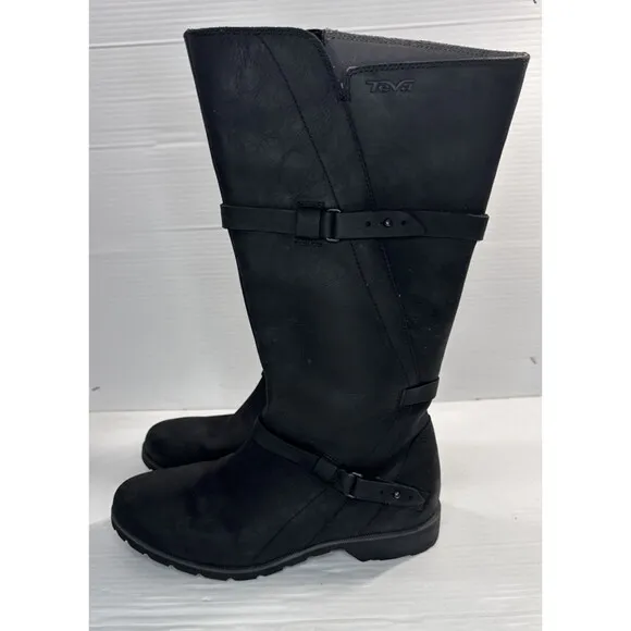 TEVA Delavina Women’s Tall Waterproof  Leather Zip Boots Black US 9/ EUR 40