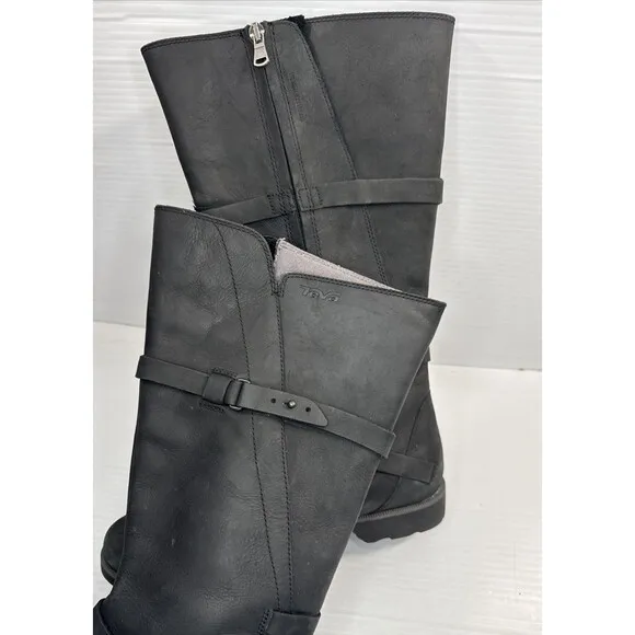 TEVA Delavina Women’s Tall Waterproof  Leather Zip Boots Black US 9/ EUR 40