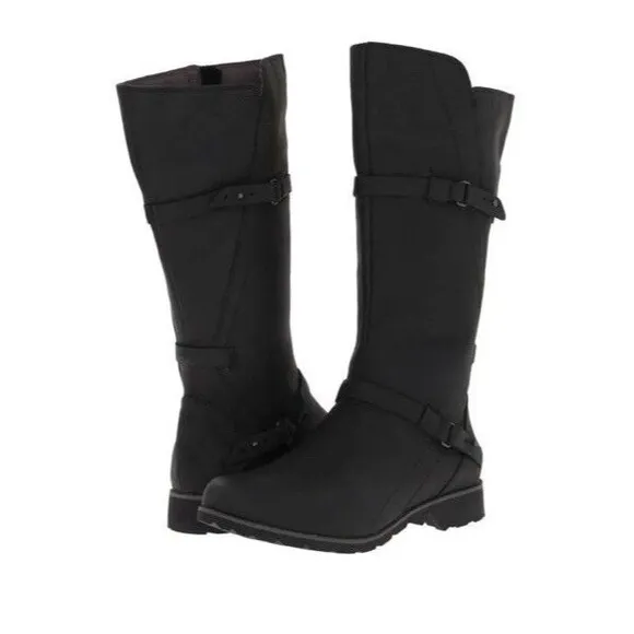 TEVA Delavina Women’s Tall Waterproof  Leather Zip Boots Black US 9/ EUR 40