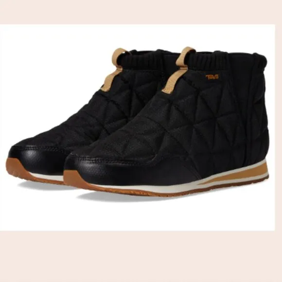 Teva ReEmber Mid Bootie Black Tan Quilted Women's 8 Slip-On Warm Water Repellent
