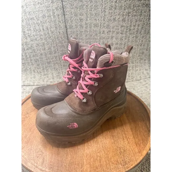 The North Face Girls Heatseeker Insulated Waterproof Boots Brown/Pink Size 6