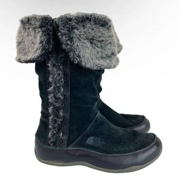 The North Face Josie II Waterproof Black Suede Fur Trim Insulated Tall Boots 9.5