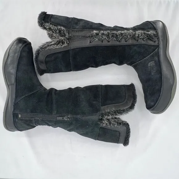 The North Face Josie II Waterproof Black Suede Fur Trim Insulated Tall Boots 9.5