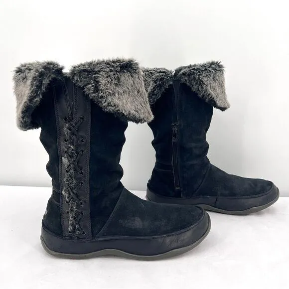 The North Face Josie II Waterproof Black Suede Fur Trim Insulated Tall Boots 9.5