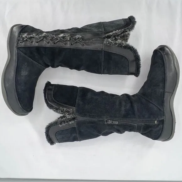 The North Face Josie II Waterproof Black Suede Fur Trim Insulated Tall Boots 9.5