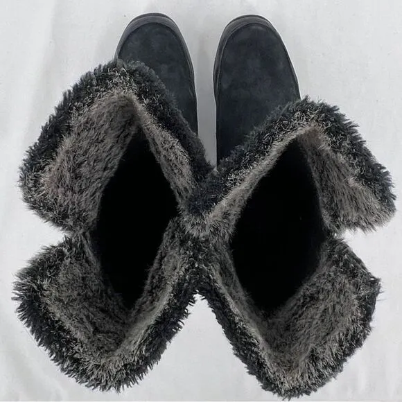 The North Face Josie II Waterproof Black Suede Fur Trim Insulated Tall Boots 9.5