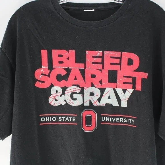 The Ohio State I Bleed Scarlet &amp; Gray T Shirt Men's Medium Black