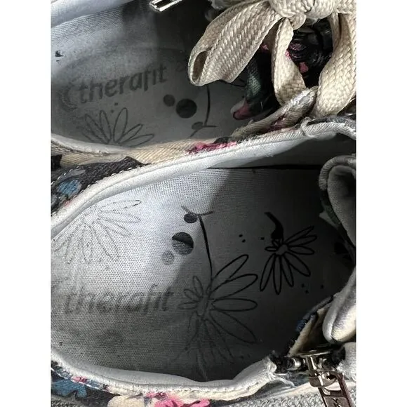 Therafit Shoes 9.5 Sienna Floral Comfort Lace-Up Zip  Sneakers 9 1/2