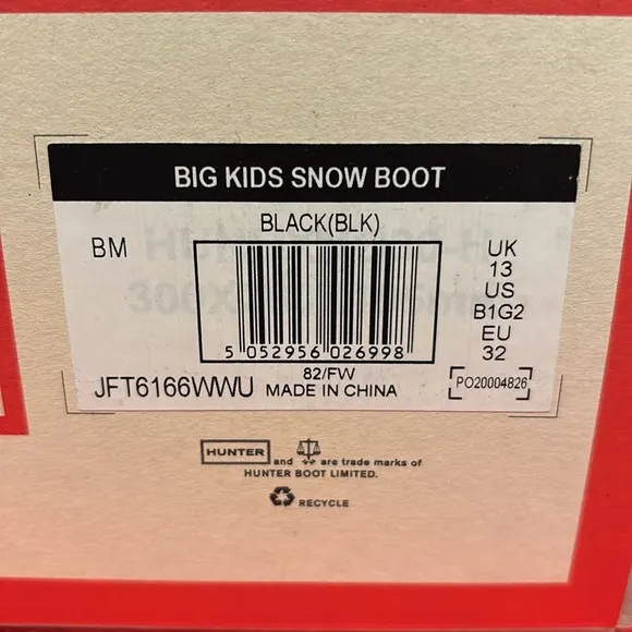 These are a pair of all black insulated Hunter snow boots size 1