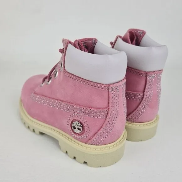 Timberland 6 In P&amp;G Leather TODDLER Premium Boot Pink Waterproof Size 7