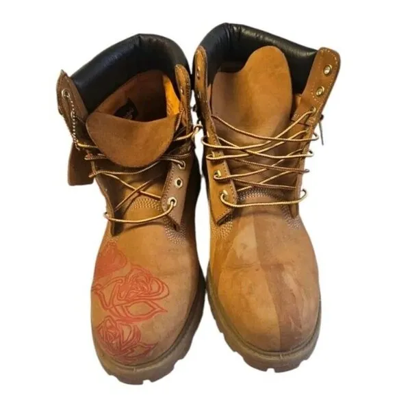 Timberland 6 Inch Premium Boots Waterproof 10061 Mens 11.5 M RED Laser Engraved