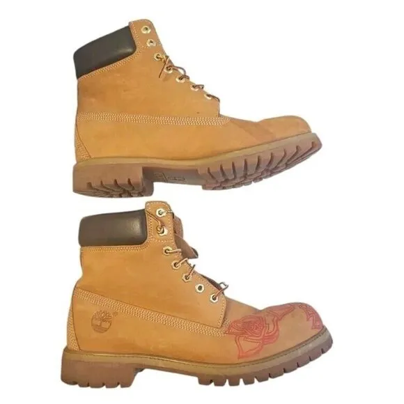 Timberland 6 Inch Premium Boots Waterproof 10061 Mens 11.5 M RED Laser Engraved