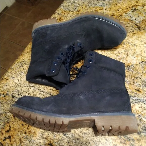 Timberland 6 Inch Premium Waterproof Boots 6718B Men's Sz 7M Navy Nubuck Suede
