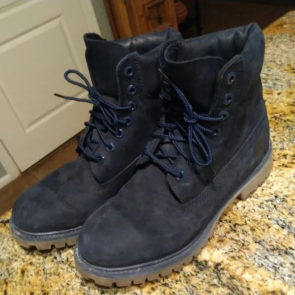 Timberland 6 Inch Premium Waterproof Boots 6718B Men's Sz 7M Navy Nubuck Suede
