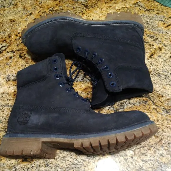 Timberland 6 Inch Premium Waterproof Boots 6718B Men's Sz 7M Navy Nubuck Suede