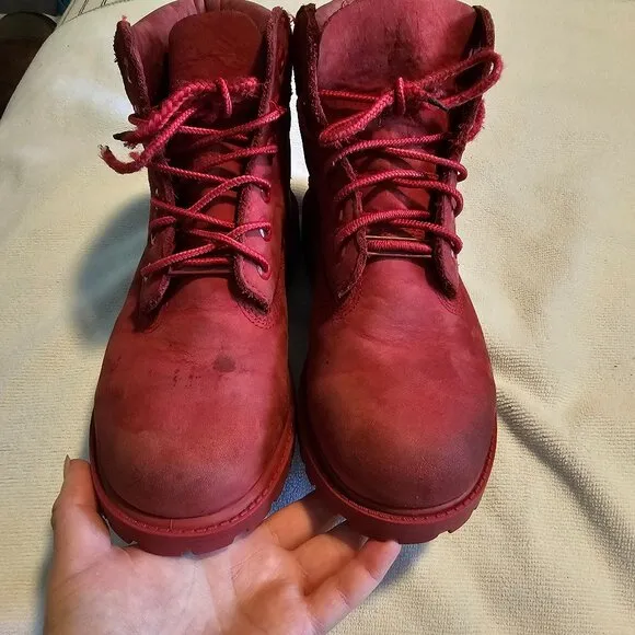 Timberland Boots Premium 6-Inch Lace-Up Waterproof Boots Red Nubuck Size 2.5