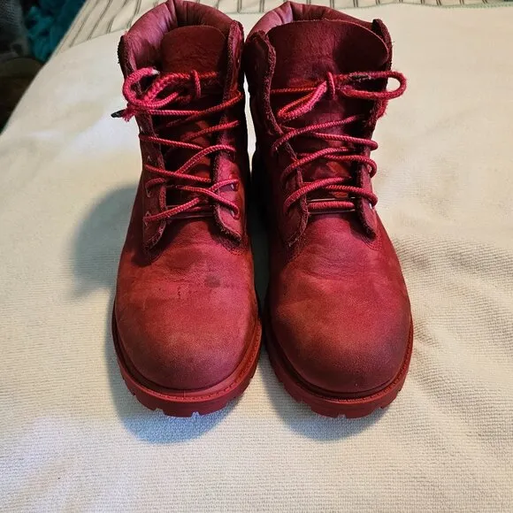 Timberland Boots Premium 6-Inch Lace-Up Waterproof Boots Red Nubuck Size 2.5