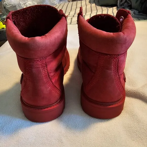 Timberland Boots Premium 6-Inch Lace-Up Waterproof Boots Red Nubuck Size 2.5