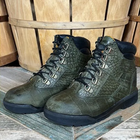 Timberland Crocodylian 6” Green Croc Leather Limited Release Field Boots Youth 2