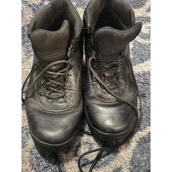 Timberland Leather Work Boots Waterproof Ankle Black Lace Up Men's