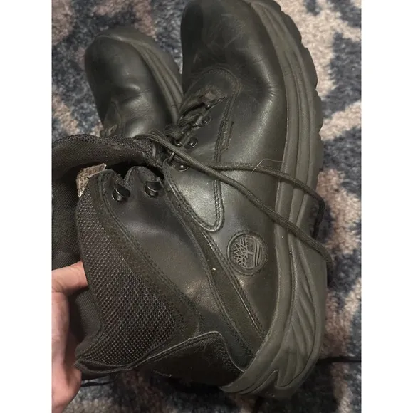 Timberland Leather Work Boots Waterproof Ankle Black Lace Up Men's