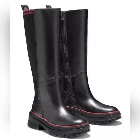 TIMBERLAND Malynn Waterproof Tall Black Leather Zip Boots Women's Size 6.5 NIB