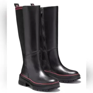 TIMBERLAND Malynn Waterproof Tall Black Leather Zip Boots Women's Size 6.5 NIB