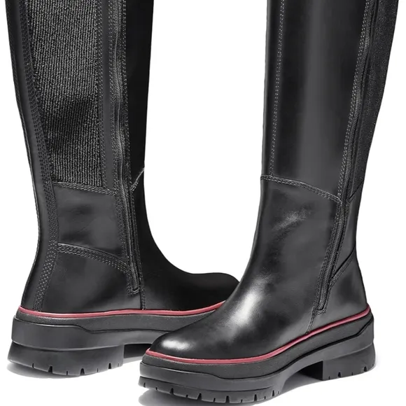 TIMBERLAND Malynn Waterproof Tall Black Leather Zip Boots Women's Size 6.5 NIB