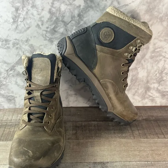 Timberland Men's Brown/Black Leather Waterproof Insulated Snow Boots Size 8