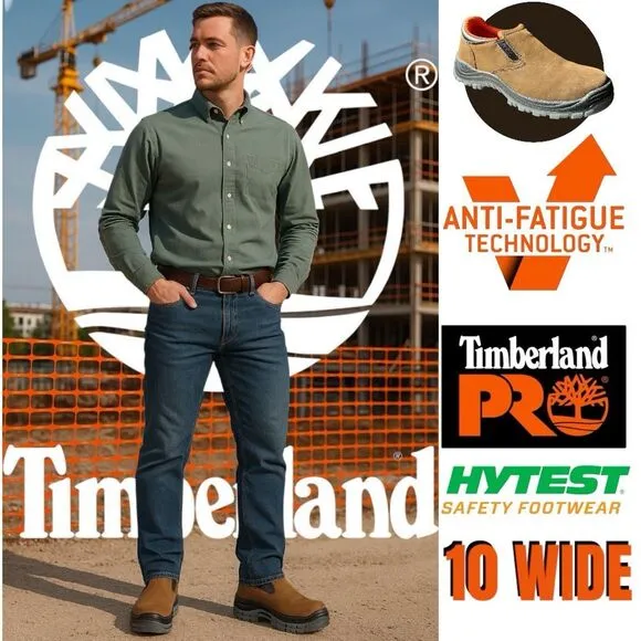 Timberland Pro Hytest Safety Footwear Slip-On Work Shoes - Size 10 WIDE Brown