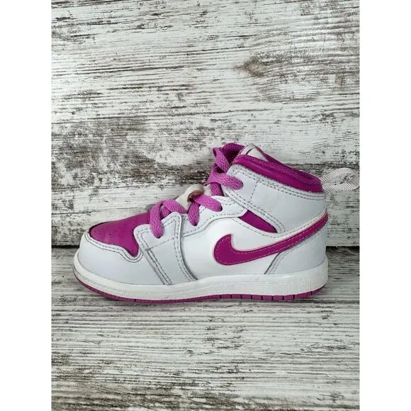 Toddler Nike Air Jordan 1 Mid 'Fire Pink' Pink/White Sneakers Sz 8C Athletic