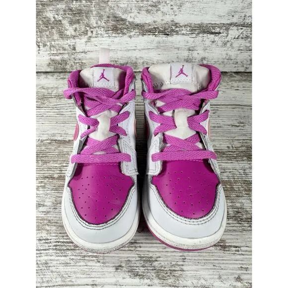 Toddler Nike Air Jordan 1 Mid 'Fire Pink' Pink/White Sneakers Sz 8C Athletic