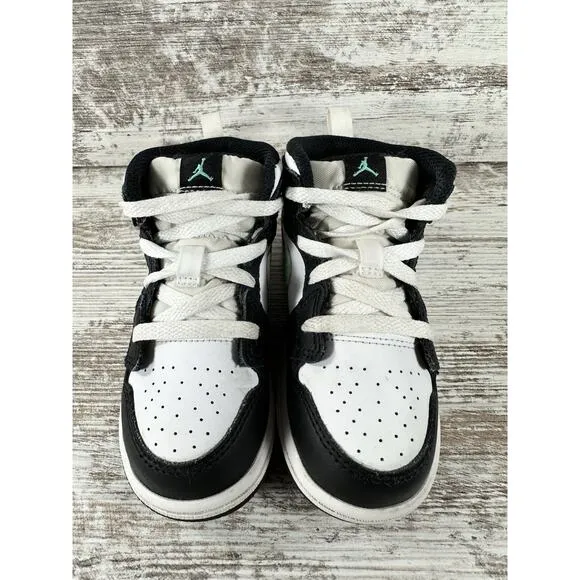Toddler Nike Air Jordan 1 Mid 'Green Glow' Black/White/Green Sneakers Sz 8C