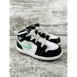 Toddler Nike Air Jordan 1 Mid 'Green Glow' Black/White/Green Sneakers Sz 8C