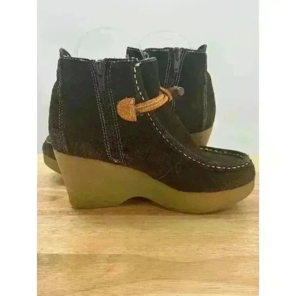 Tommy Girl Brown Suede Wedge Ankle Boots Sherpa Lined Women's Sz 7 Stylish