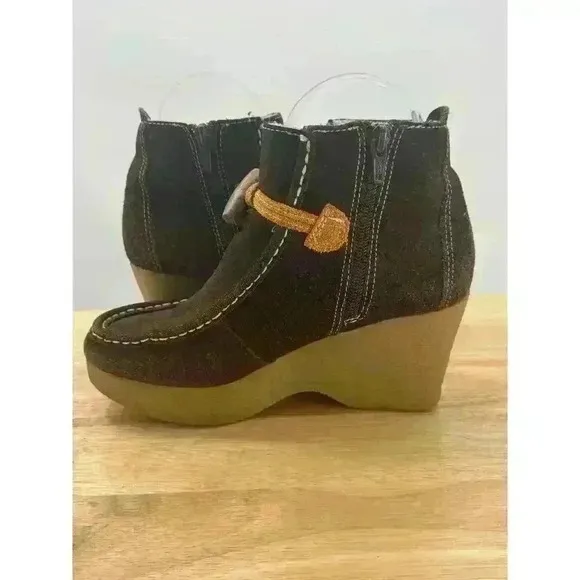 Tommy Girl Brown Suede Wedge Ankle Boots Sherpa Lined Women's Sz 7 Stylish