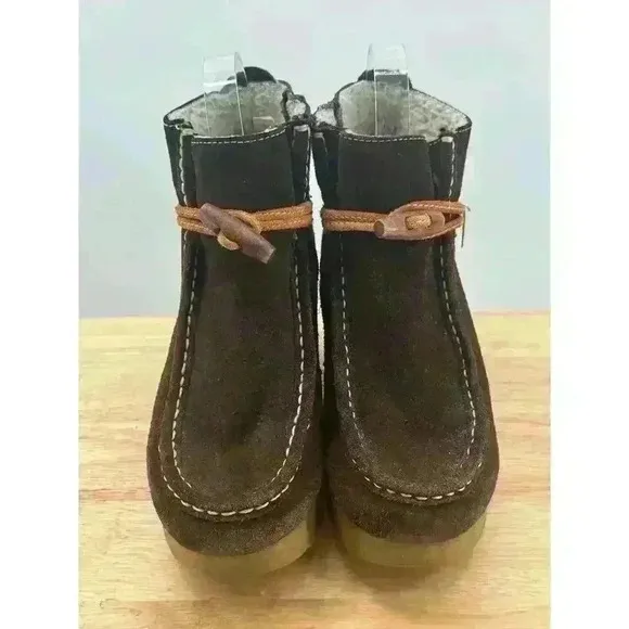 Tommy Girl Brown Suede Wedge Ankle Boots Sherpa Lined Women's Sz 7 Stylish